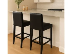 Taburete de bar Cesena (set de 2), negro, pies oscuros
