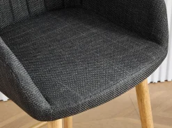 Taburete de Bar con Respaldo y Reposabrazos - Pies en Roble, Asiento de Lino - Altura Fija 75 cm - Ideal para Mostrador, Isla de Cocina, Barra