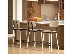 Taburete de bar con respaldo y reposapiés, diseño moderno, estructura de acero, color madera natural (47x41x94 cm)
