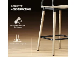 Taburete de bar con respaldo y reposapiés, diseño moderno, estructura de acero, color madera natural (47x41x94 cm)