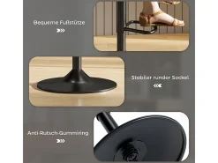 Taburete de bar con respaldo, giratorio 360°, asiento de piel sintética, regulable en altura, diseño moderno, negro (38x38x52-66 cm)