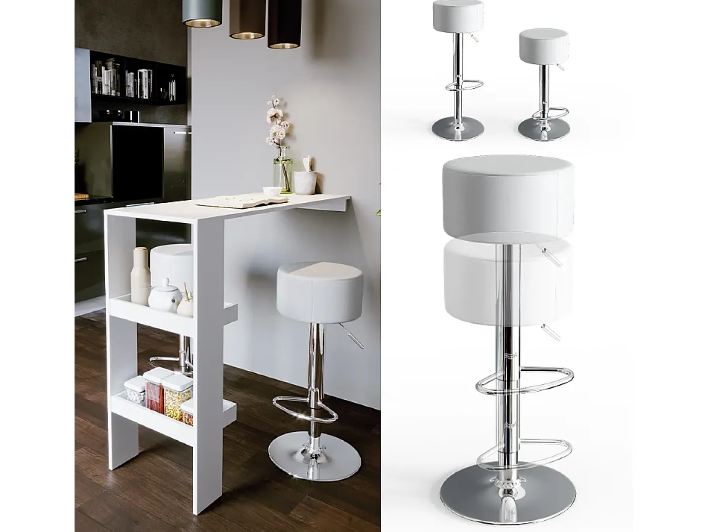 Taburete de bar conjunto de 2 blanco 33x33x92