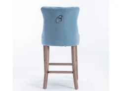 Taburete de bar contemporáneo, tapizado, madera maciza, base de madera, remaches cromados, terciopelo, azul claro (60x50x103 cm)
