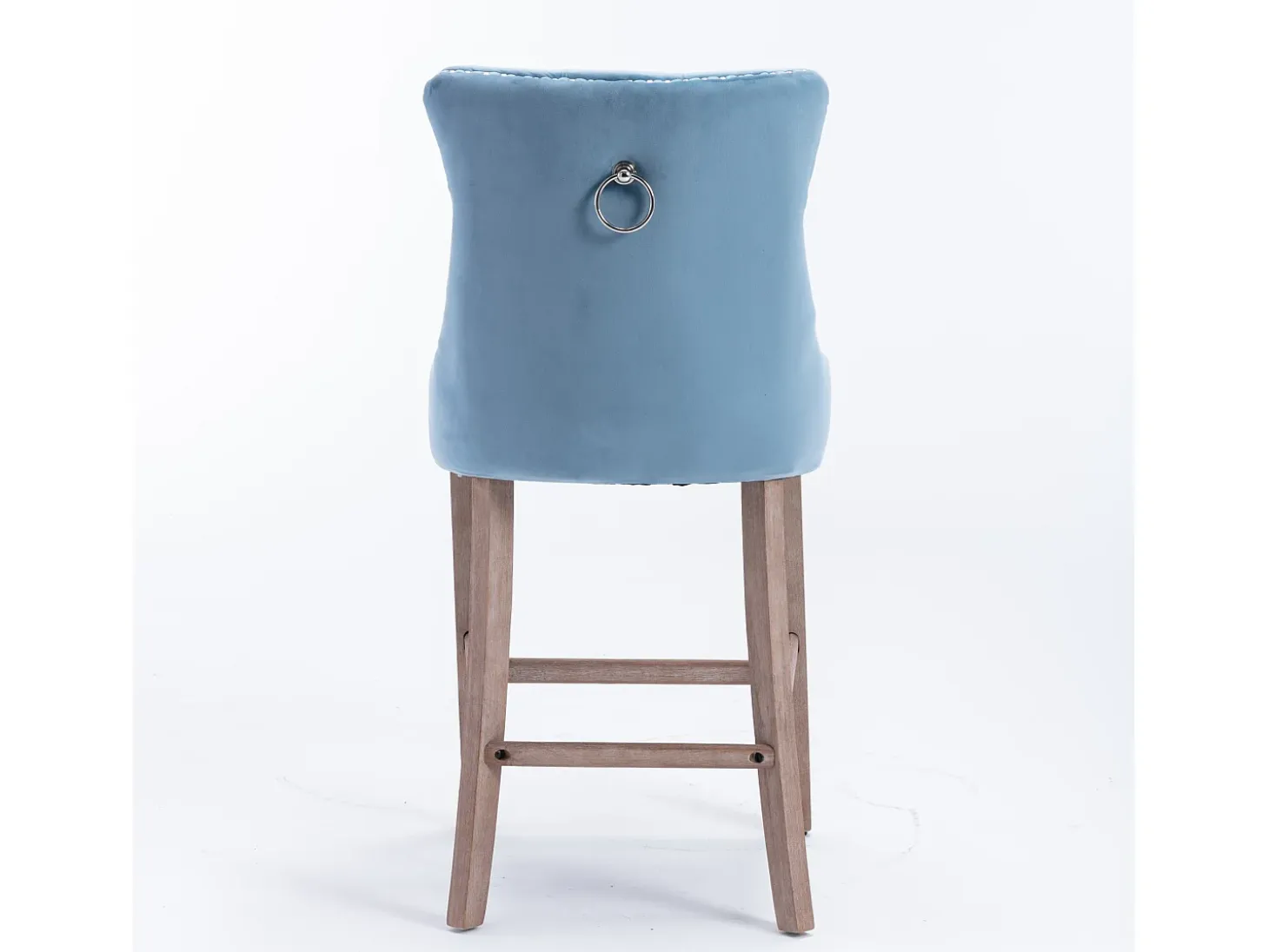 Taburete de bar contemporáneo, tapizado, madera maciza, base de madera, remaches cromados, terciopelo, azul claro (60x50x103 cm)