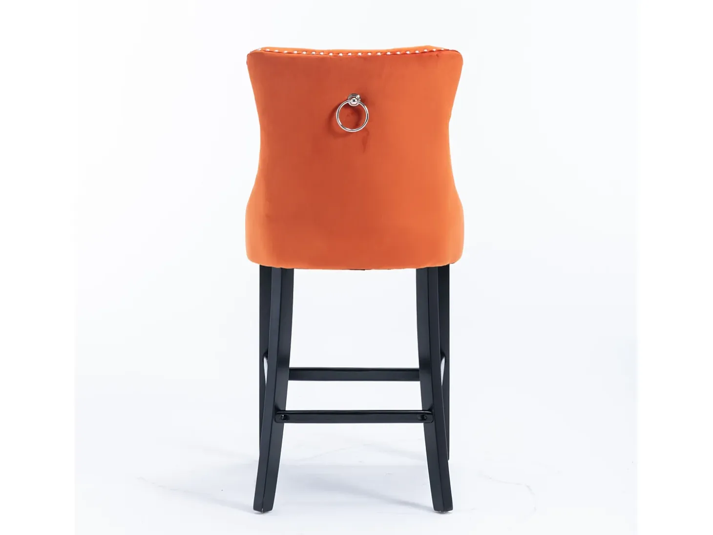 Taburete de bar contemporáneo, tapizado, madera maciza, base de madera, remaches cromados, terciopelo, naranja (60x50x103 cm)