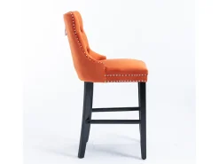 Taburete de bar contemporáneo, tapizado, madera maciza, base de madera, remaches cromados, terciopelo, naranja (60x50x103 cm)