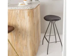 Taburete de bar de cuero gris y metal Lya - Cómodo y elegante