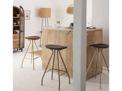 Taburete de bar de cuero gris y metal Lya - Cómodo y elegante