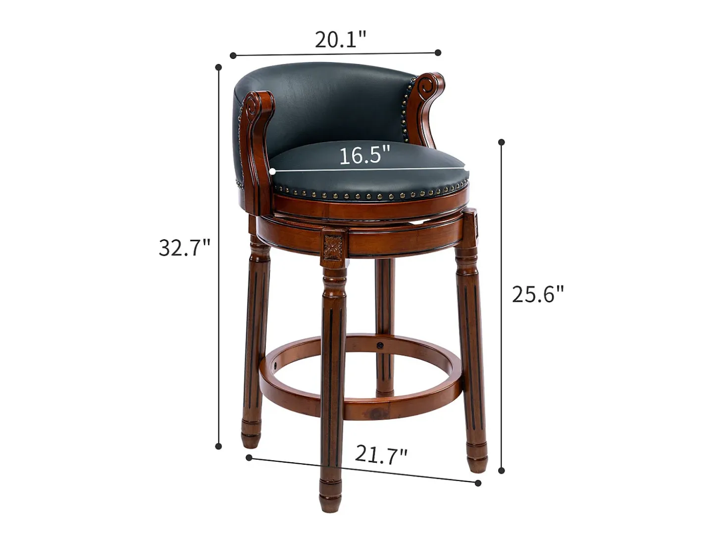 Taburete de bar de cuero genuino con respaldo, giratorio 360°, estructura de madera, azul (54,8 x 54,8 x 96 cm)