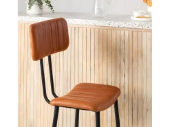 Taburete de bar de cuero marrón estilo vintage con elegantes patas de metal