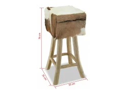 Taburete de bar de diseño silla con asiento de cuero genuino teca cuadrada 1202084