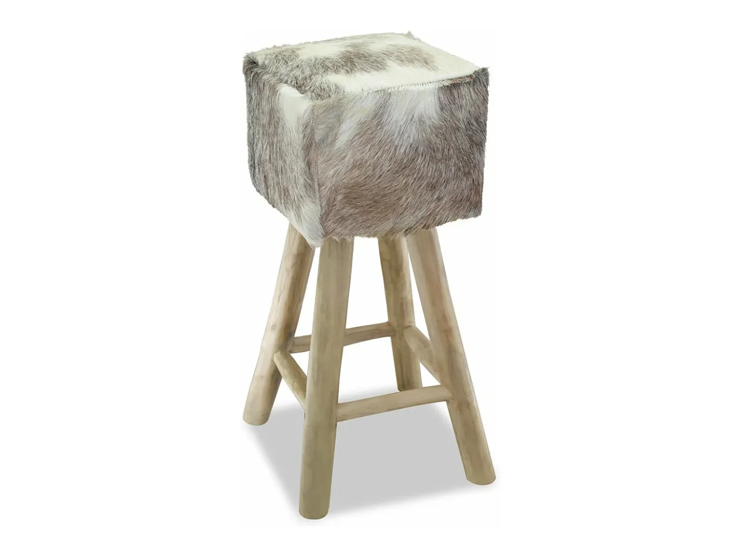Taburete de bar de diseño silla con asiento de cuero genuino teca cuadrada 1202084
