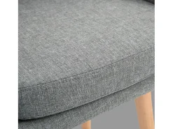 Taburete de bar de lino con cojín, diseño moderno, madera y tela, gris, con reposapiés (55 x 48 x 100 cm)