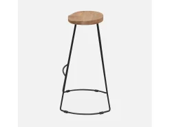 Taburete de bar de madera y acero, set de 2 natural