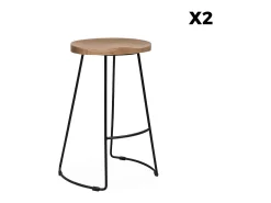 Taburete de bar de madera y acero, set de 2 natural