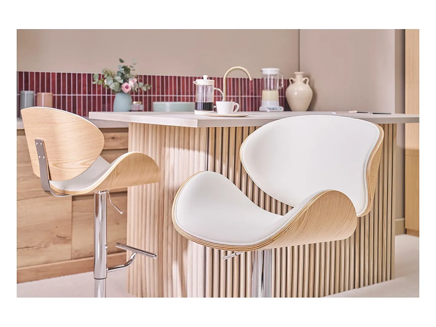 Taburete de bar diseño blanco y madera clara WALNUT