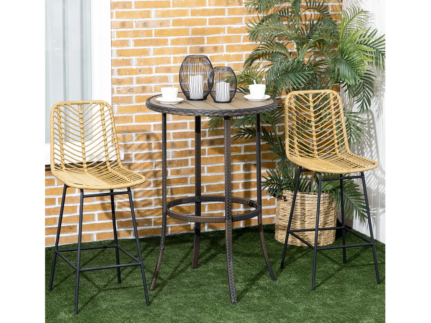 Taburete de bar, diseño Boho, con respaldo, ratán sintético, patas de metal, amarillo y negro (42,5x52x102 cm)