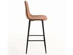 Taburete de bar estilo vintage en símil piel y acero negro Kony 77 cm-Color Marrón claro
