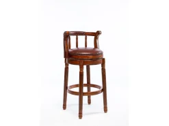 Taburete de bar giratorio 360° - Cuero auténtico, madera, con respaldo, diseño moderno, marrón (54,8 x 54,8 x 96 cm)