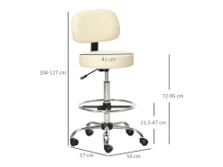 Taburete de bar giratorio con respaldo, altura regulable, tapizado en PU beige, estructura de acero (56 x 57 x 104-127 cm)