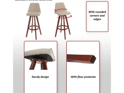 Taburete de bar giratorio MCW-C43, taupe