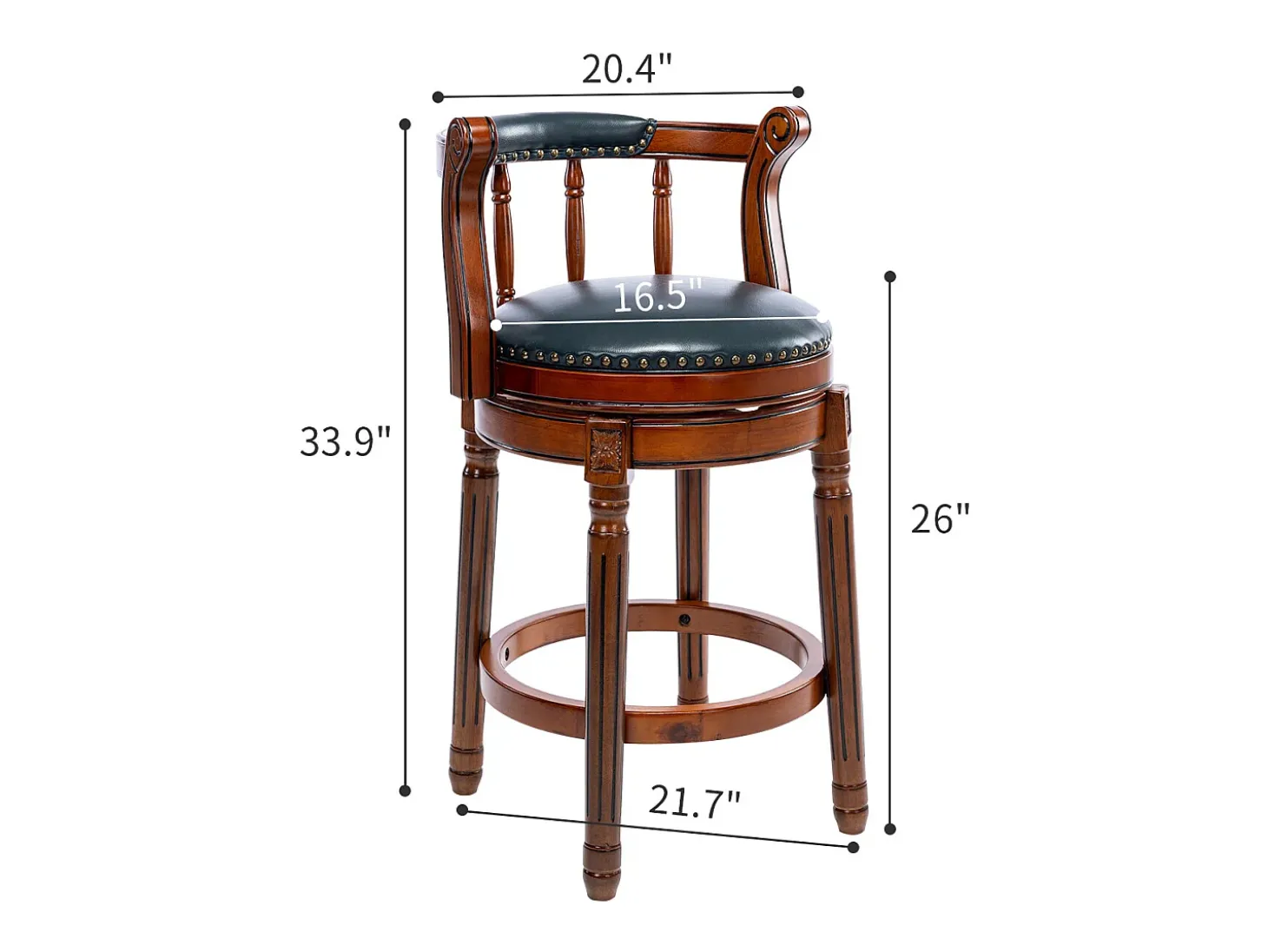 Taburete de bar giratorio 360° - Cuero auténtico, madera, diseño moderno, azul (54,8 x 54,8 x 96 cm)