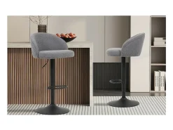 Taburete de bar HYDRA – Bouclé gris claro – Altura ajustable 86-107 cm – Patas de metal – Estilo moderno