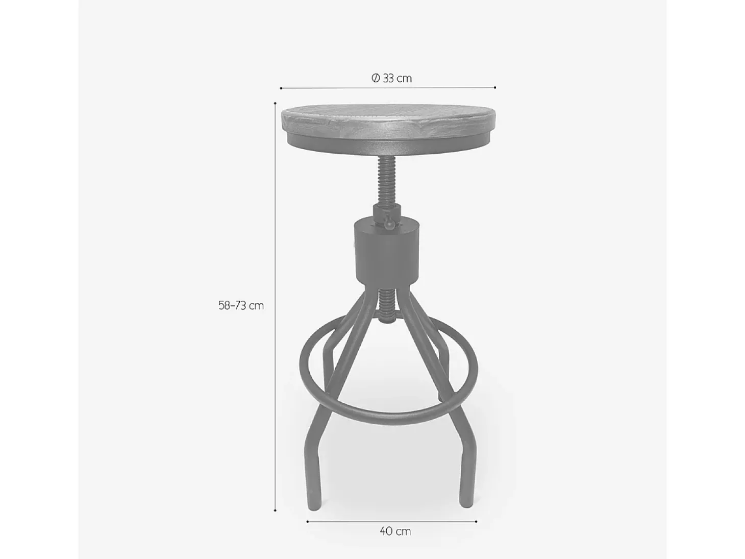 Taburete de bar industrial de madera y metal ajustable con tornillo de rosca Skiv