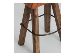 Taburete de bar Marina de piel marrón y patas de acacia maciza clara