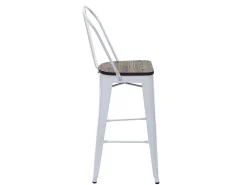 Taburete de bar MCW-A73 incl. asiento de madera, blanco