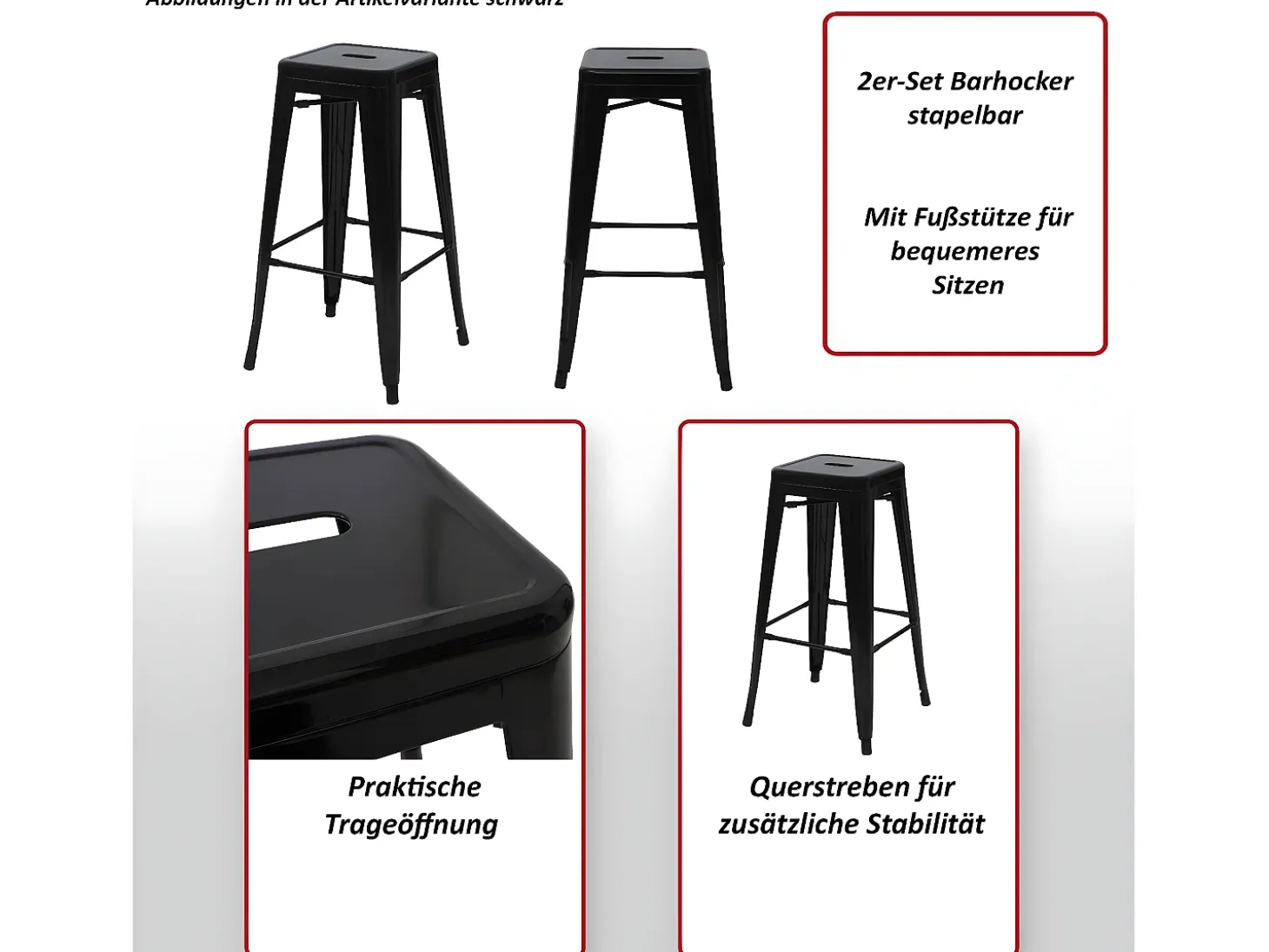 Taburete de bar MCW-A73 (set de 2), rojo