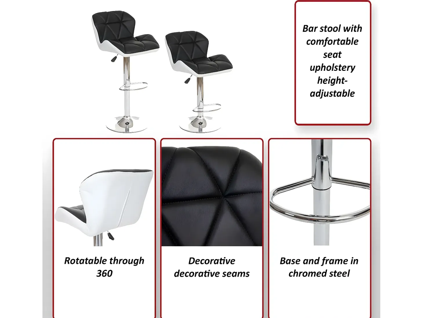 Taburete de bar MCW-A92 (set de 2), burdeos