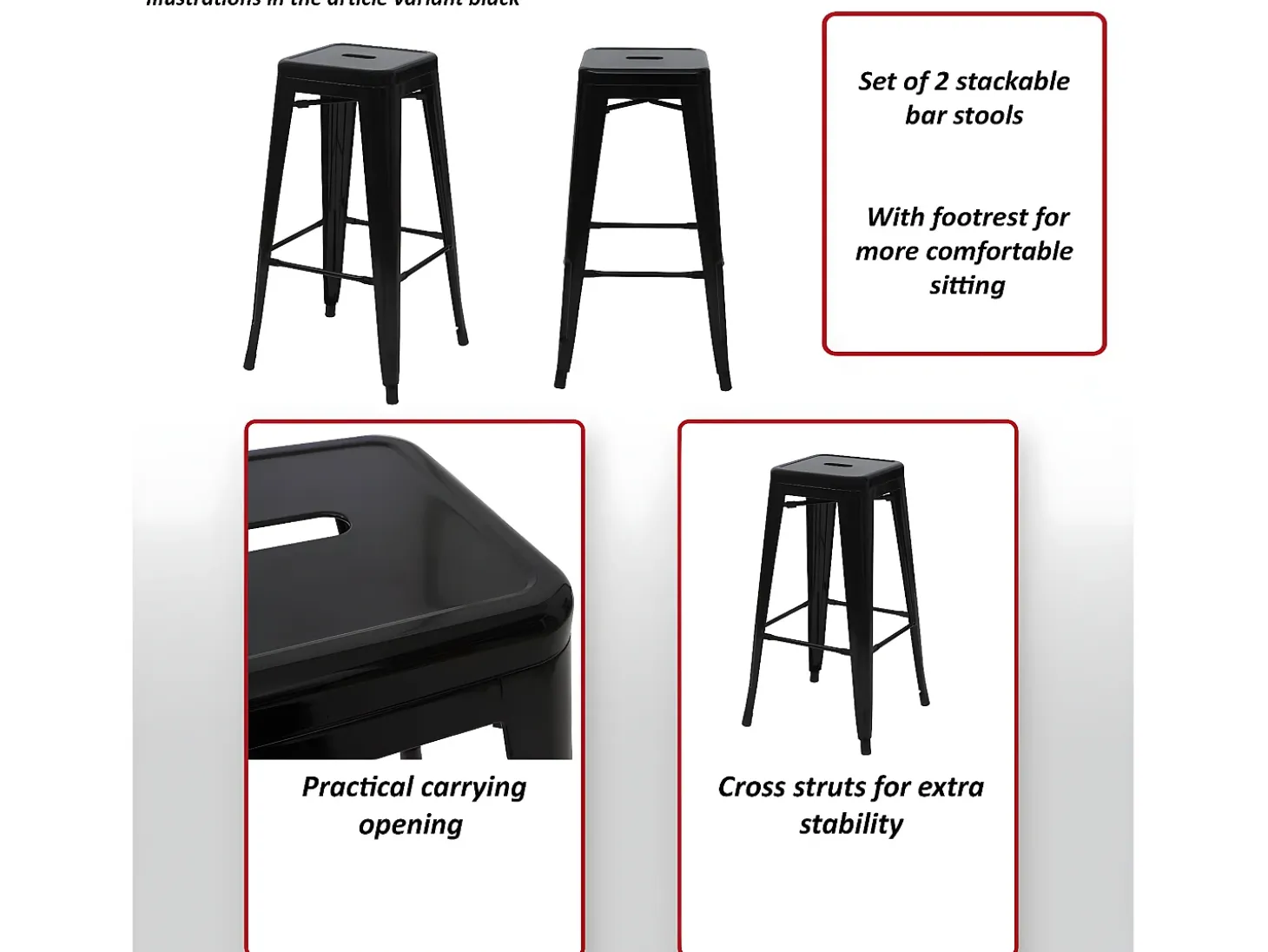 Taburete de bar MCW-A73 (set de 2), gris