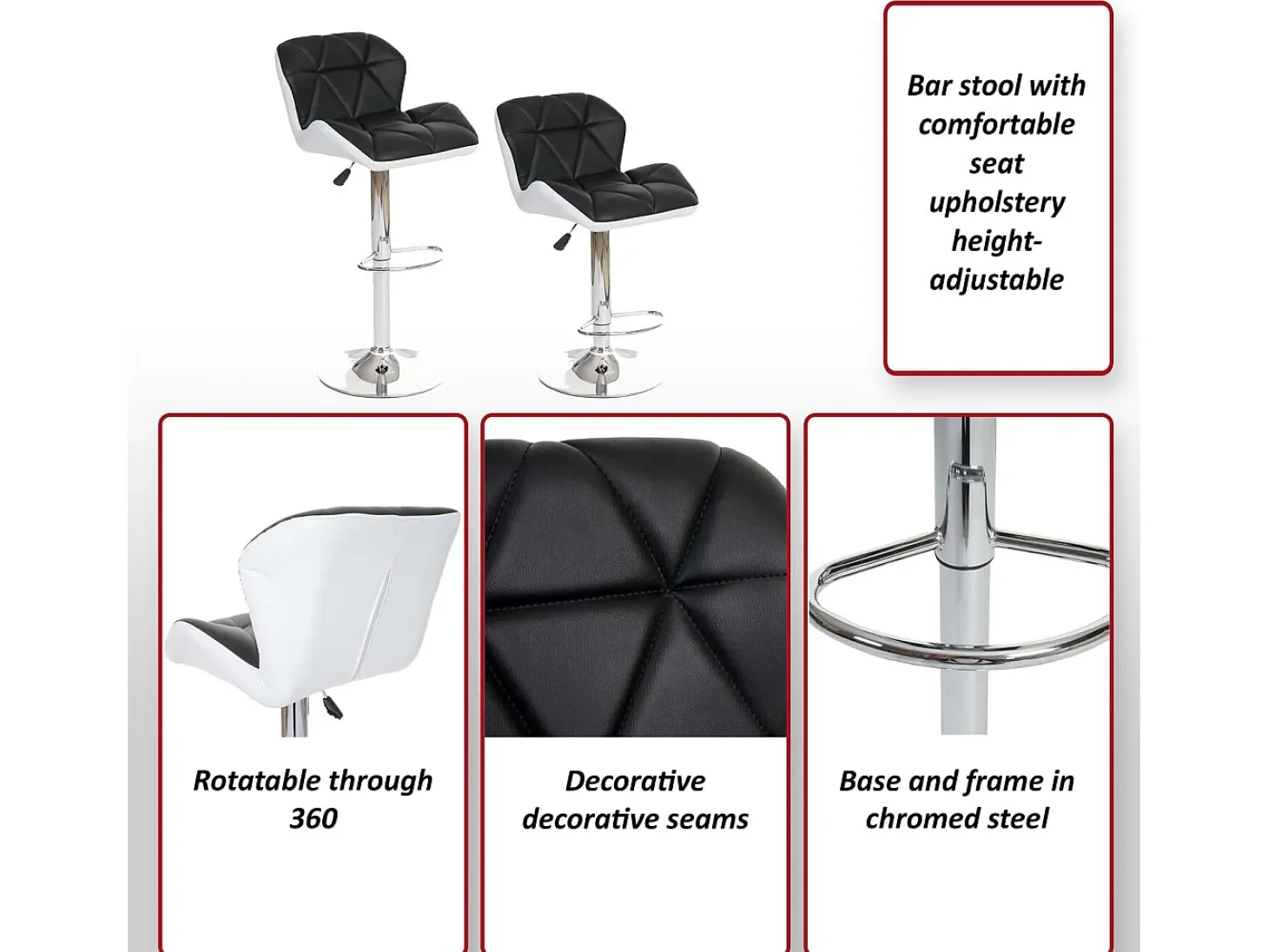 Taburete de bar MCW-A92 (set de 2), negro