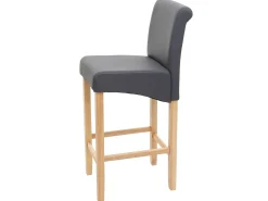 Taburete de bar MCW-C33, gris mate, patas claras, imitación de cuero