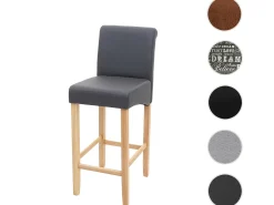 Taburete de bar MCW-C33, gris mate, patas claras, imitación de cuero