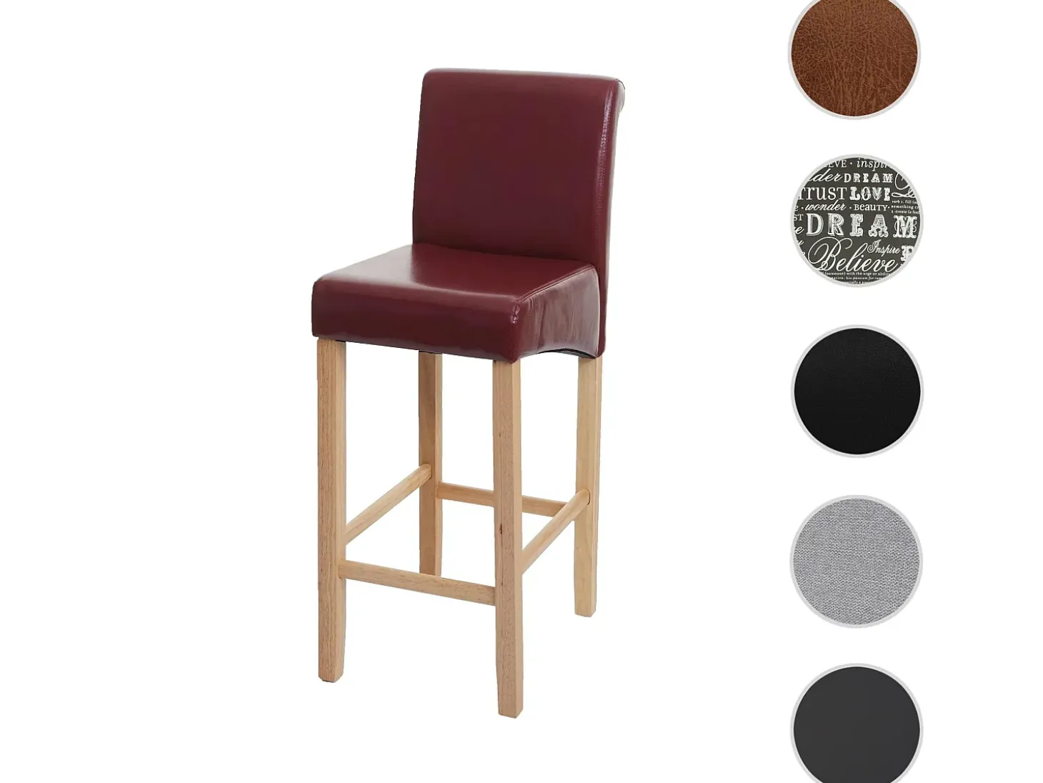 Taburete de bar MCW-C33, marrón rojizo, patas claras, imitación de cuero