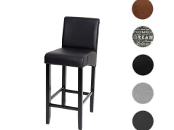 Taburete de bar MCW-C33, negro mate, patas oscuras, imitación de cuero
