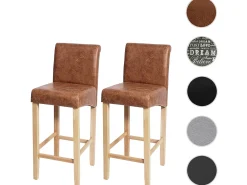 Taburete de bar MCW-C33 (juego de 2), imitación de ante, patas claras, tela/textil