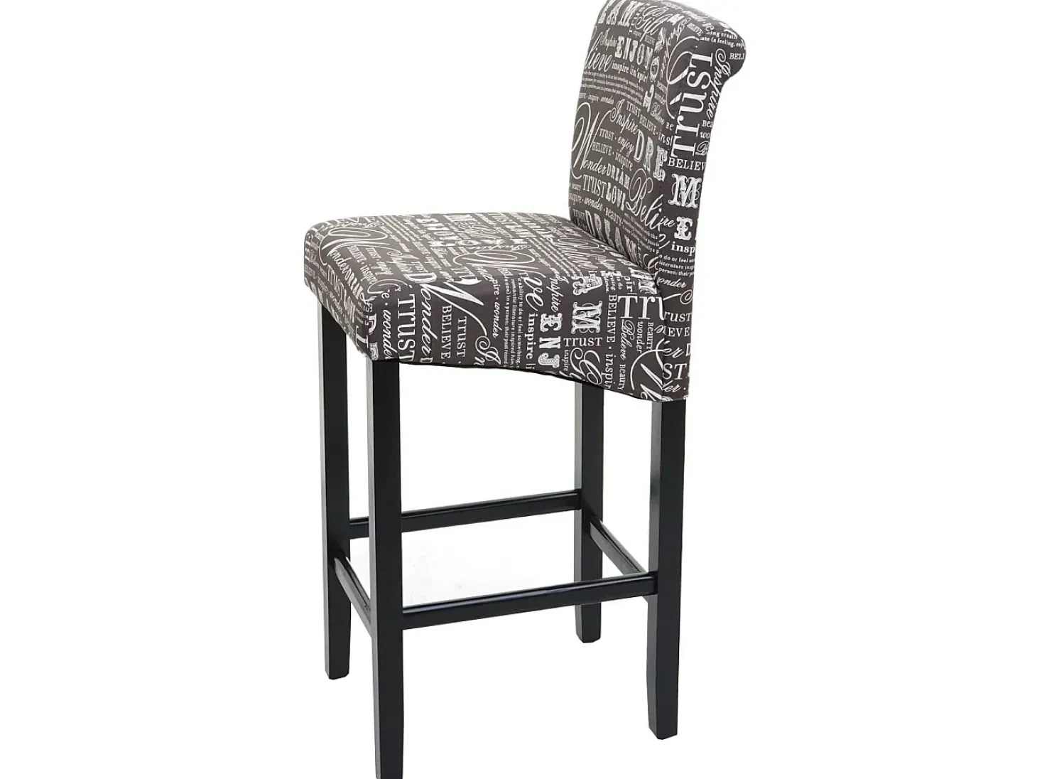 Taburete de bar MCW-C33 (juego de 2), letras, gris, patas oscuras, tela/textil