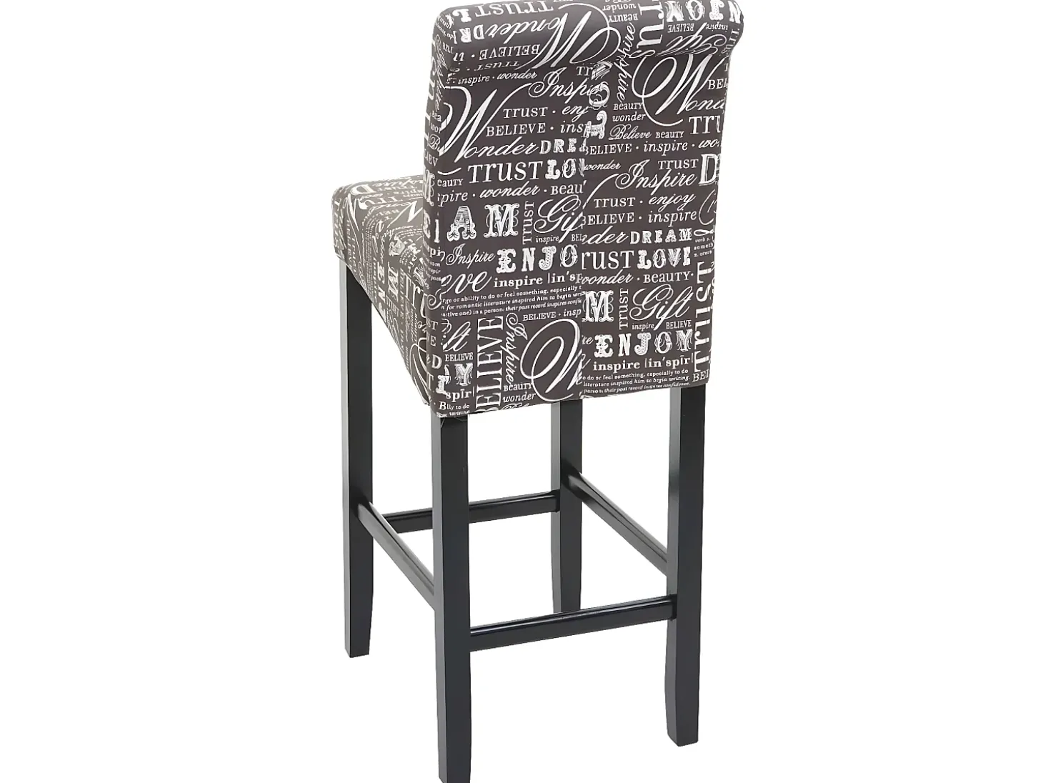 Taburete de bar MCW-C33 (juego de 2), letras, gris, patas oscuras, tela/textil