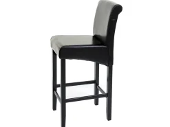 Taburete de bar MCW-C33 (juego de 2), negro, patas oscuras, cuero