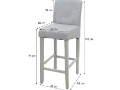 Taburete de bar MCW-C33 (juego de 2), crema, patas claras, cuero