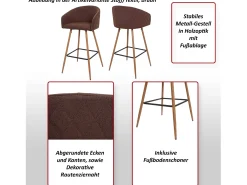 Taburete de bar MCW-D72 (juego de 2), terciopelo, gris