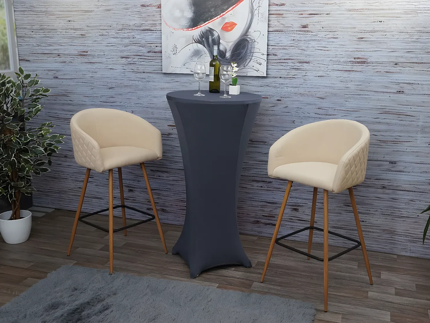 Taburete de bar MCW-D72 (juego de 2), tela/textil, crema-beige