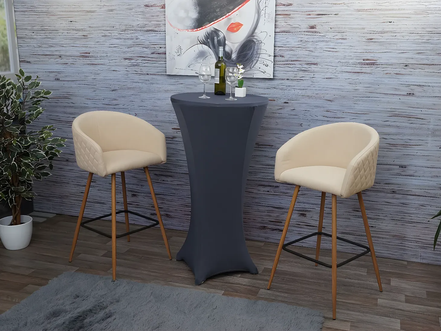 Taburete de bar MCW-D72 (juego de 2), tela/textil, crema-beige