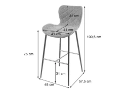 Taburete de bar MCW-E55 (juego de 2), imitación de cuero ante gris