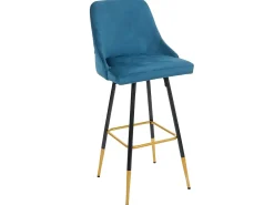 Taburete de bar MCW-E70 (set de 2) terciopelo, azul petróleo