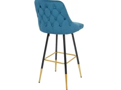 Taburete de bar MCW-E70 (set de 2) terciopelo, azul petróleo