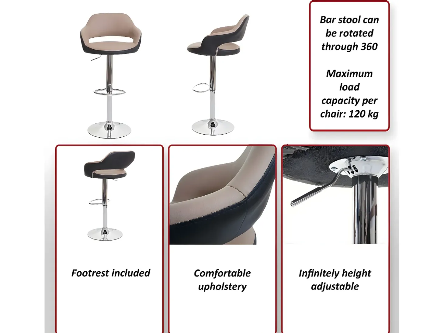 Taburete de bar MCW-F16 (juego de 2), gris-negro
